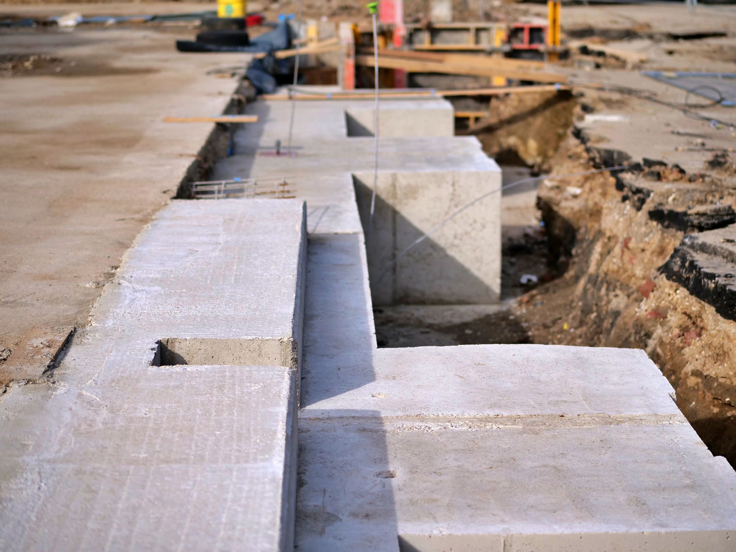 Concrete retaining wall construction site